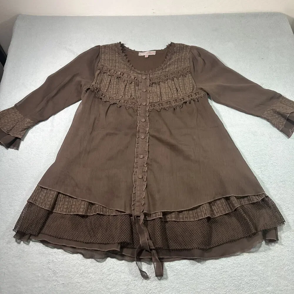 Y2k 2000s Renaissance Gothic Medieval Lace Smock Tunic Medium Dress Top Cottage